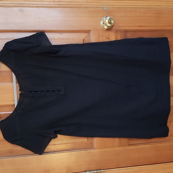 VINTAGE HERITAGE 1981 BLACK BOHO DRESS Linen-like cotton EMBROIDERY DETAIL SZ L - Picture 7 of 9